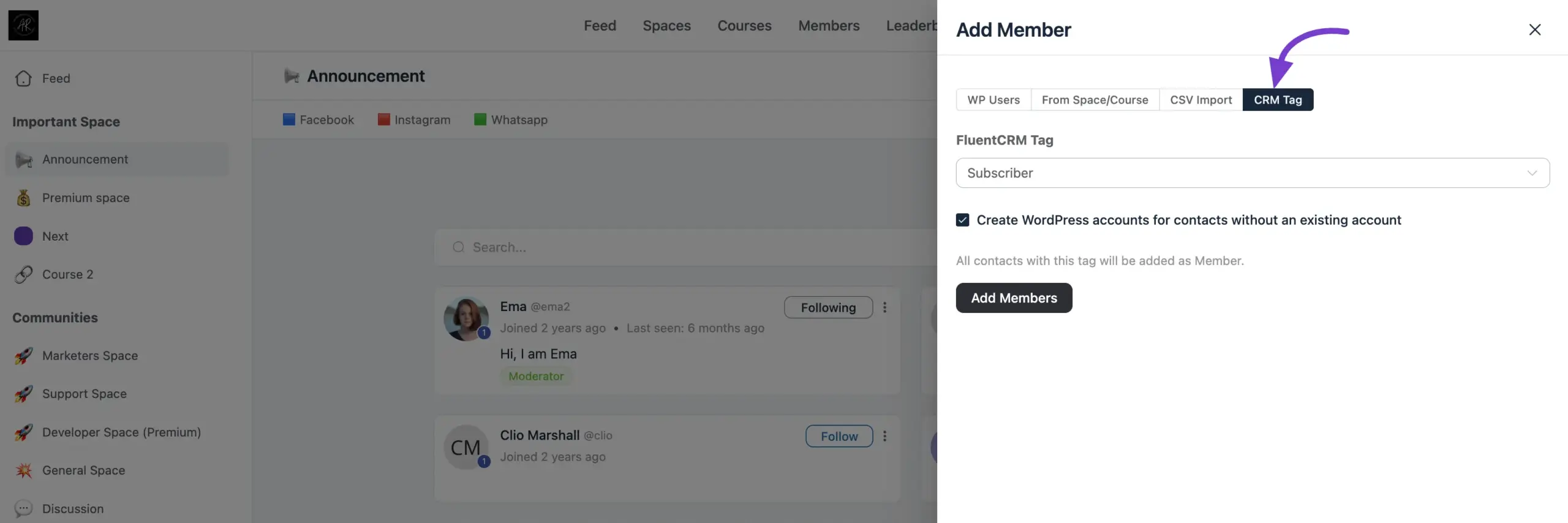 Adding members by FluentCRM tag