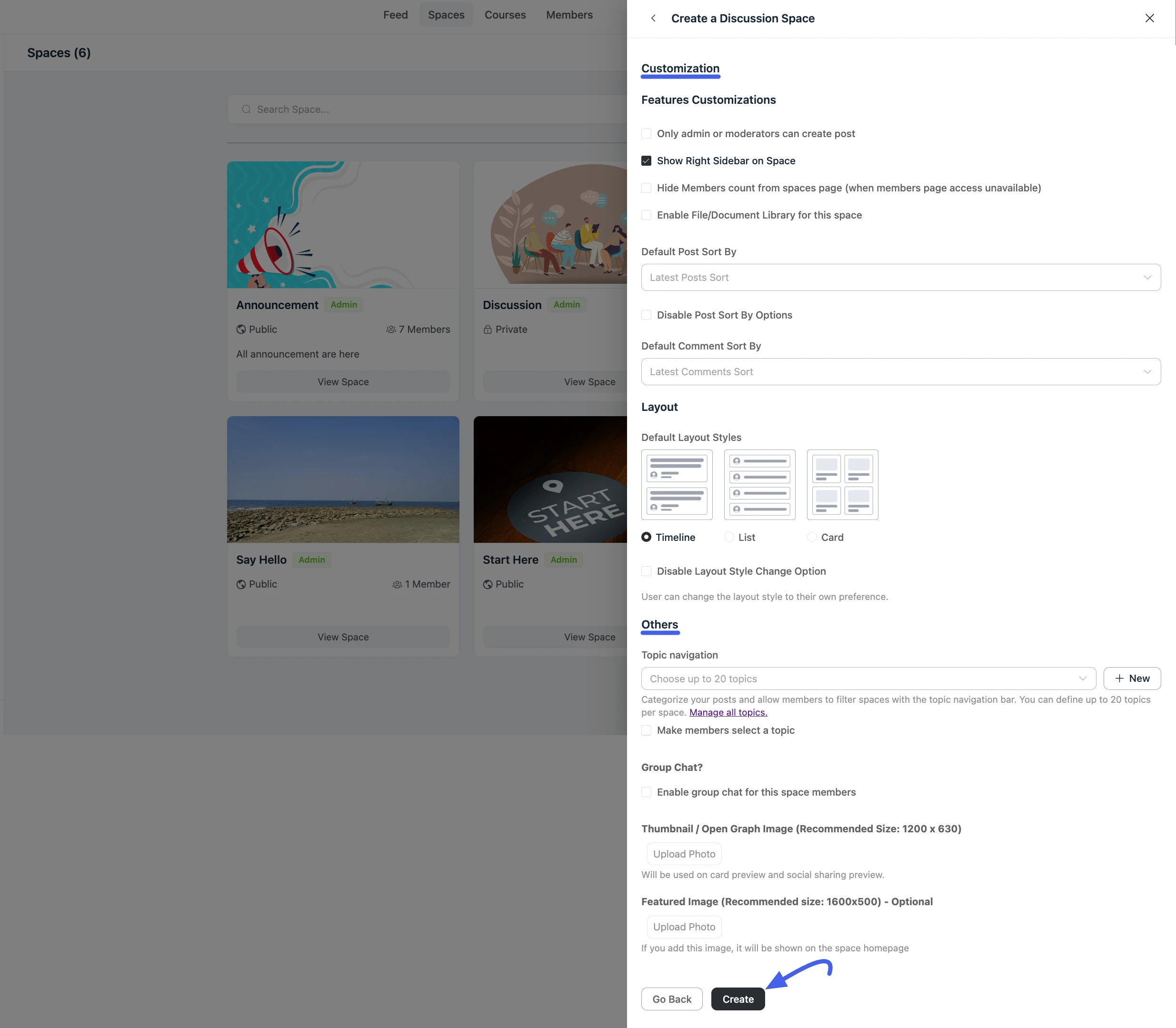 Create a Discussion Space - Customization
