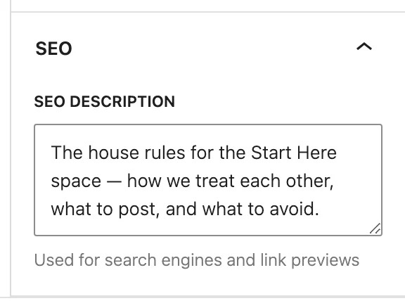 The SEO panel with the SEO Description field