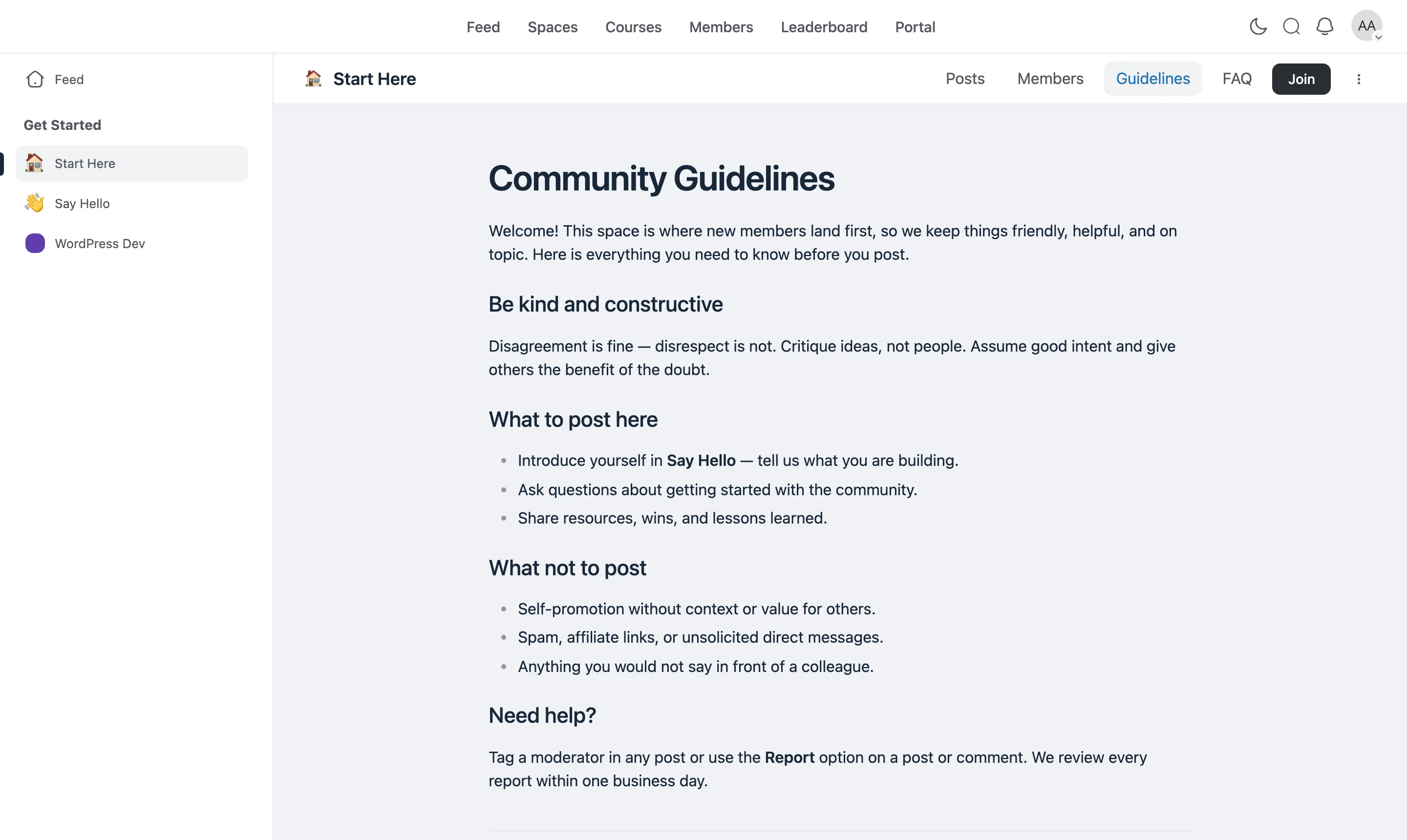The Full Width template — page content running edge to edge with no card