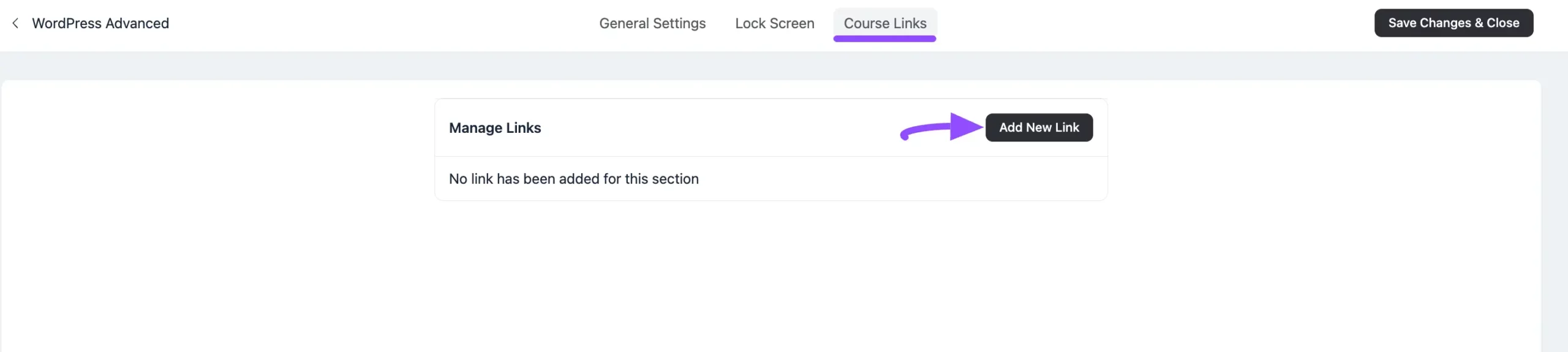 The Add New Link button under the Course Links tab