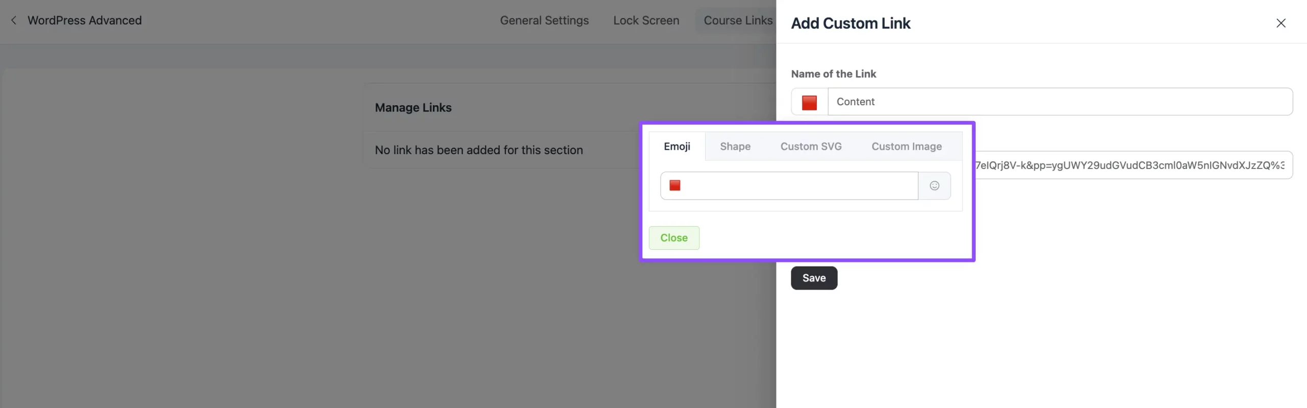 Choosing an icon for a course link