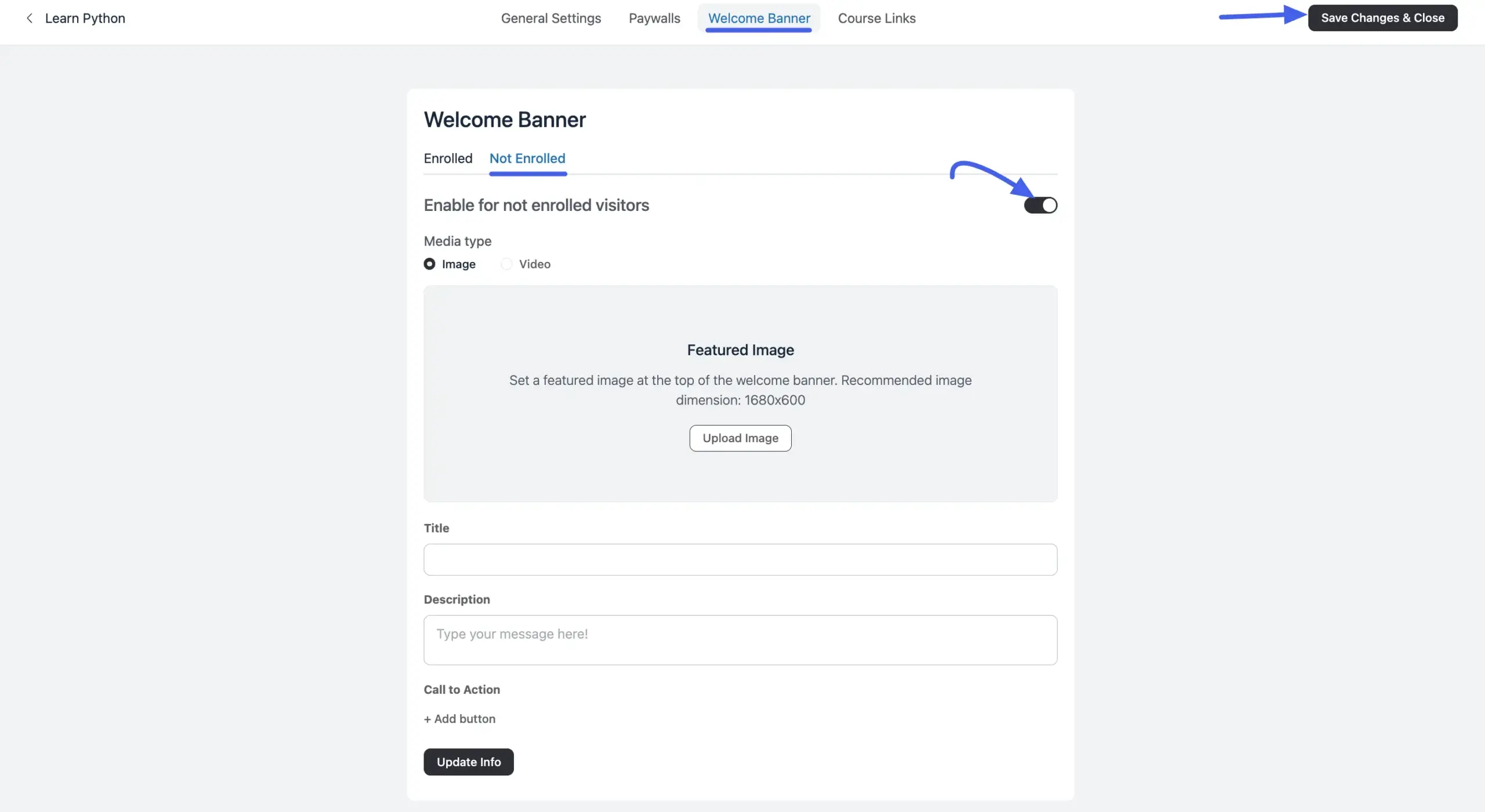 The Not Enrolled tab with an uploaded banner image