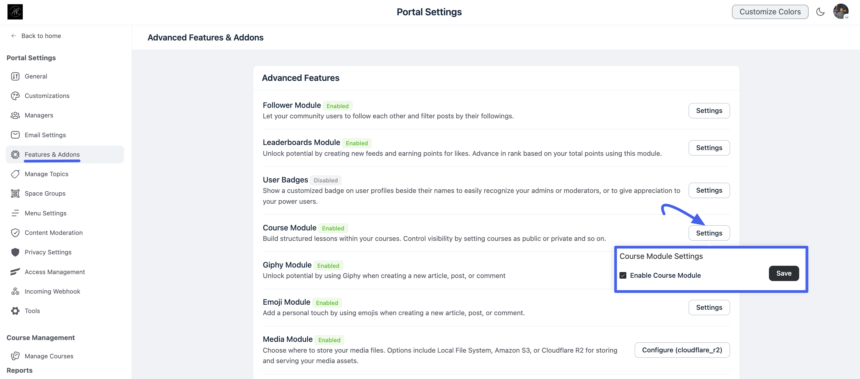 Enable Course Module