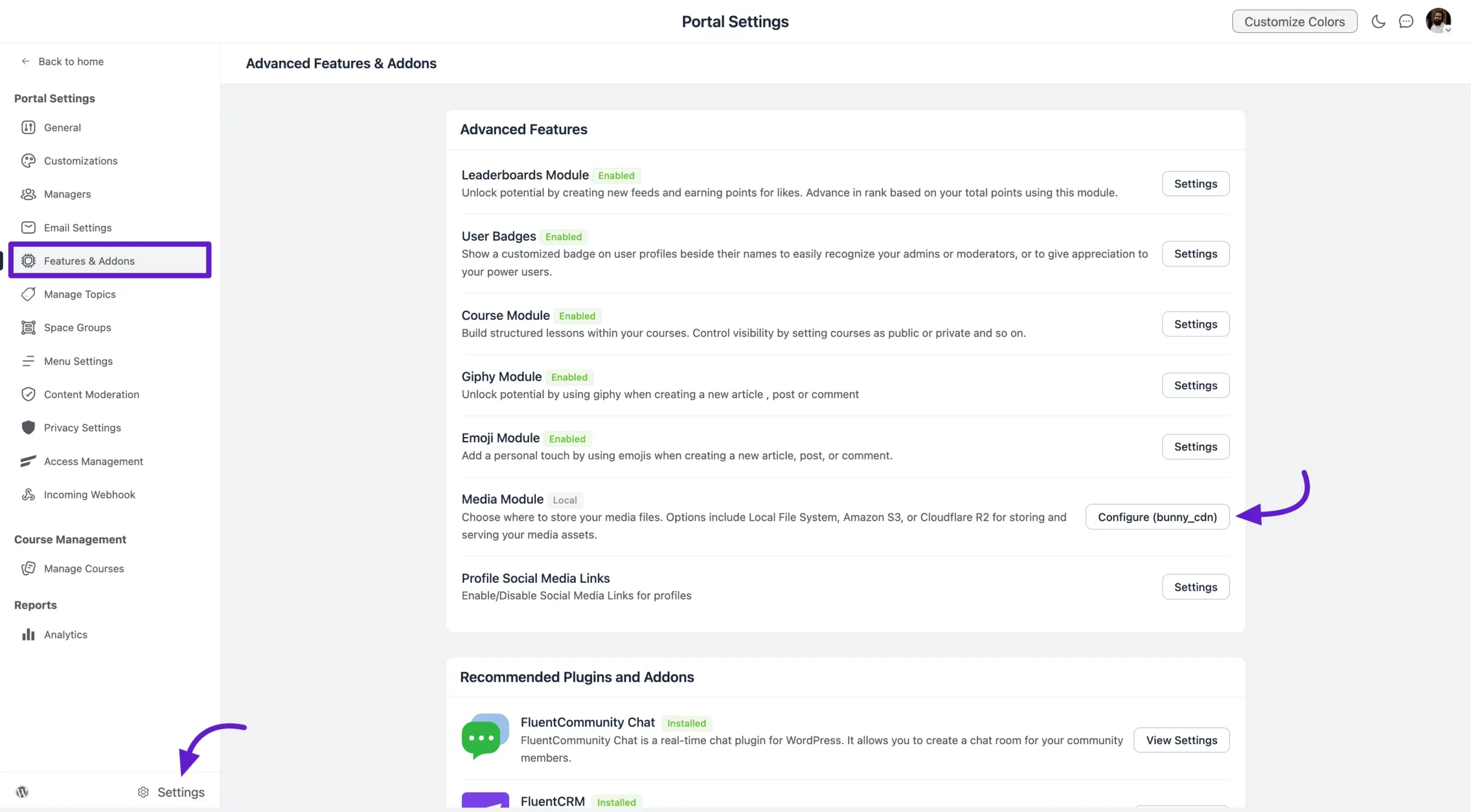 The Media Module under Features and Addons