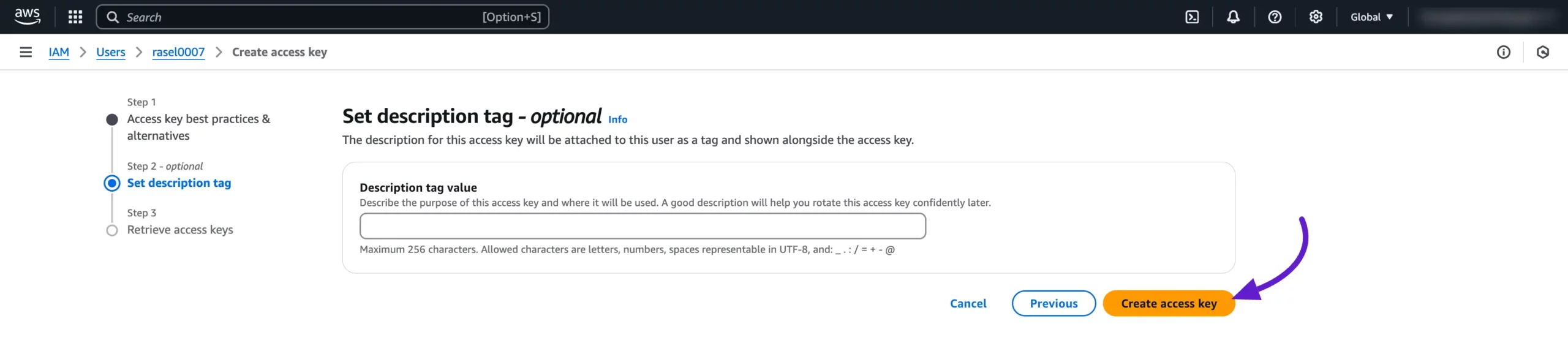 The final Create Access Key confirmation step