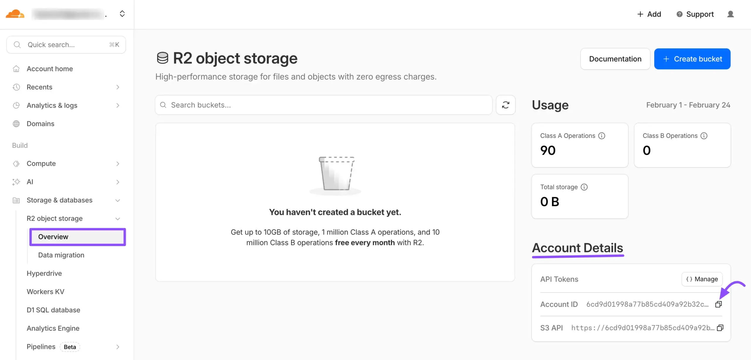The Account Details section showing the Cloudflare Account ID