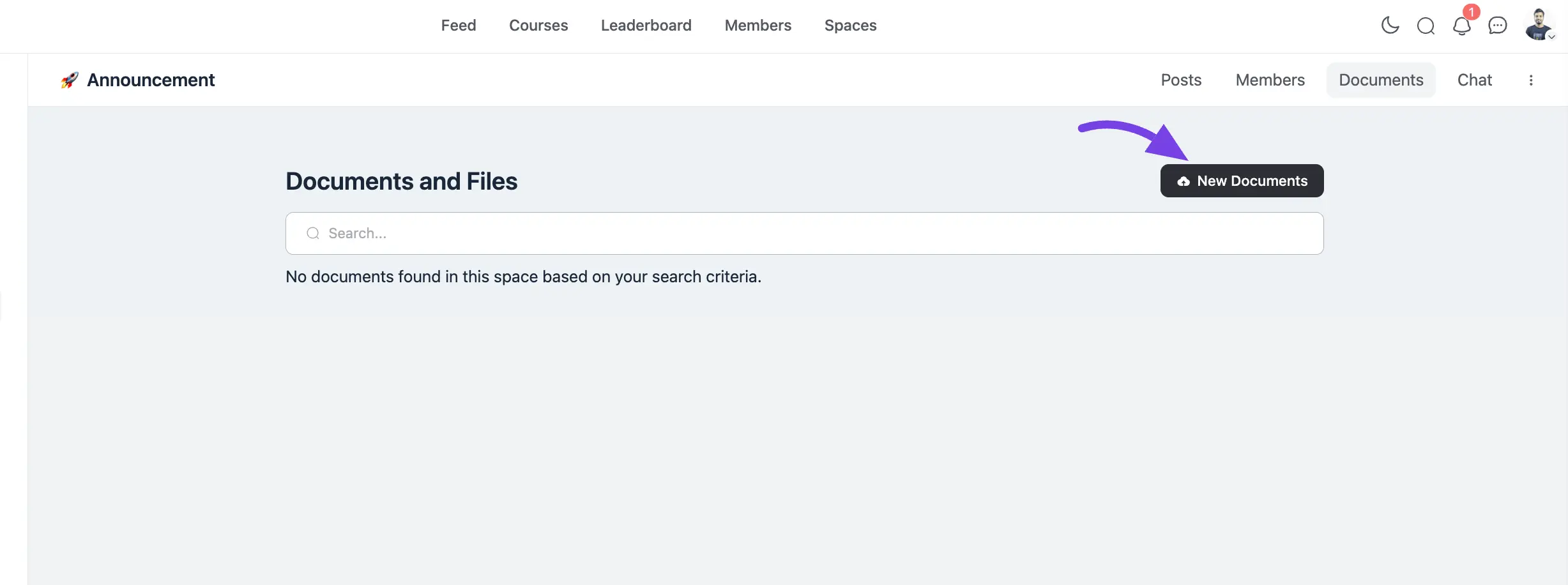 The New Document button in the Documents section