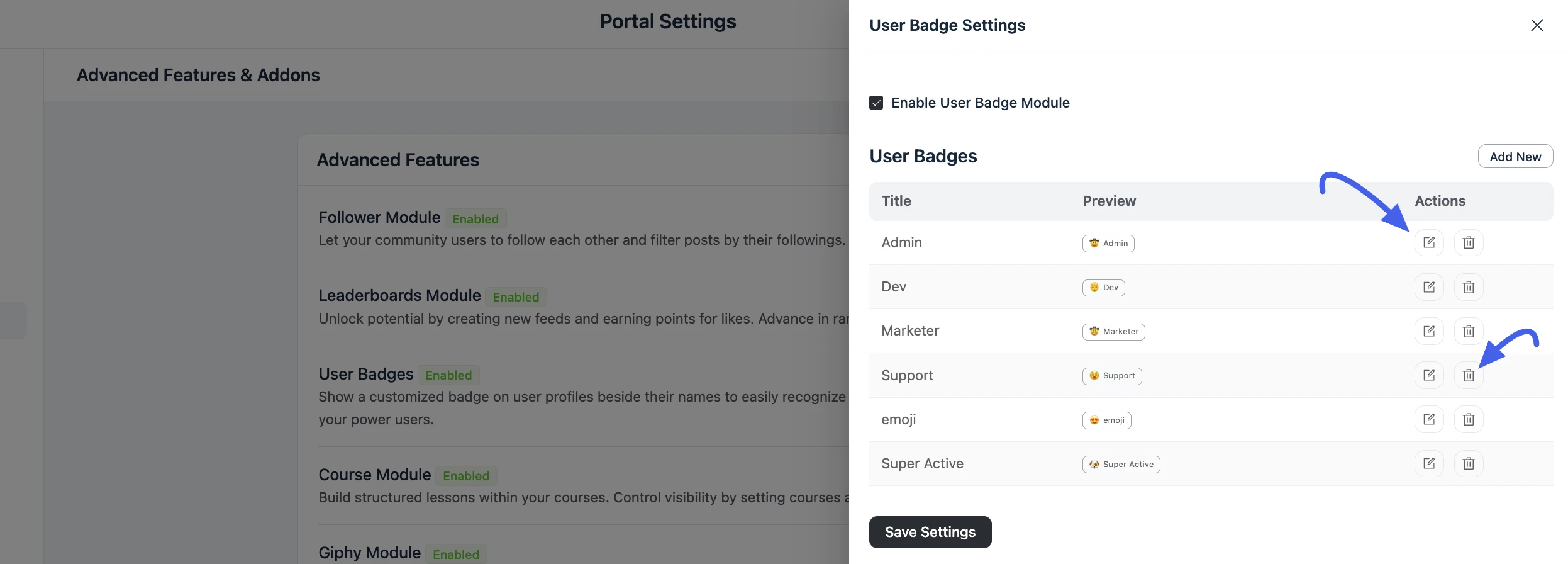 Update or Delete Badge