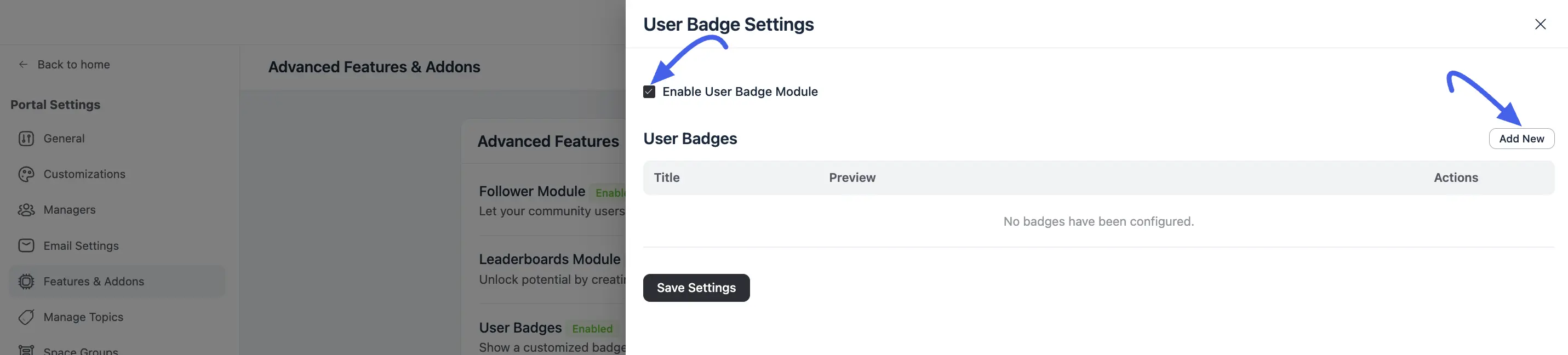 Enable the Badge Module