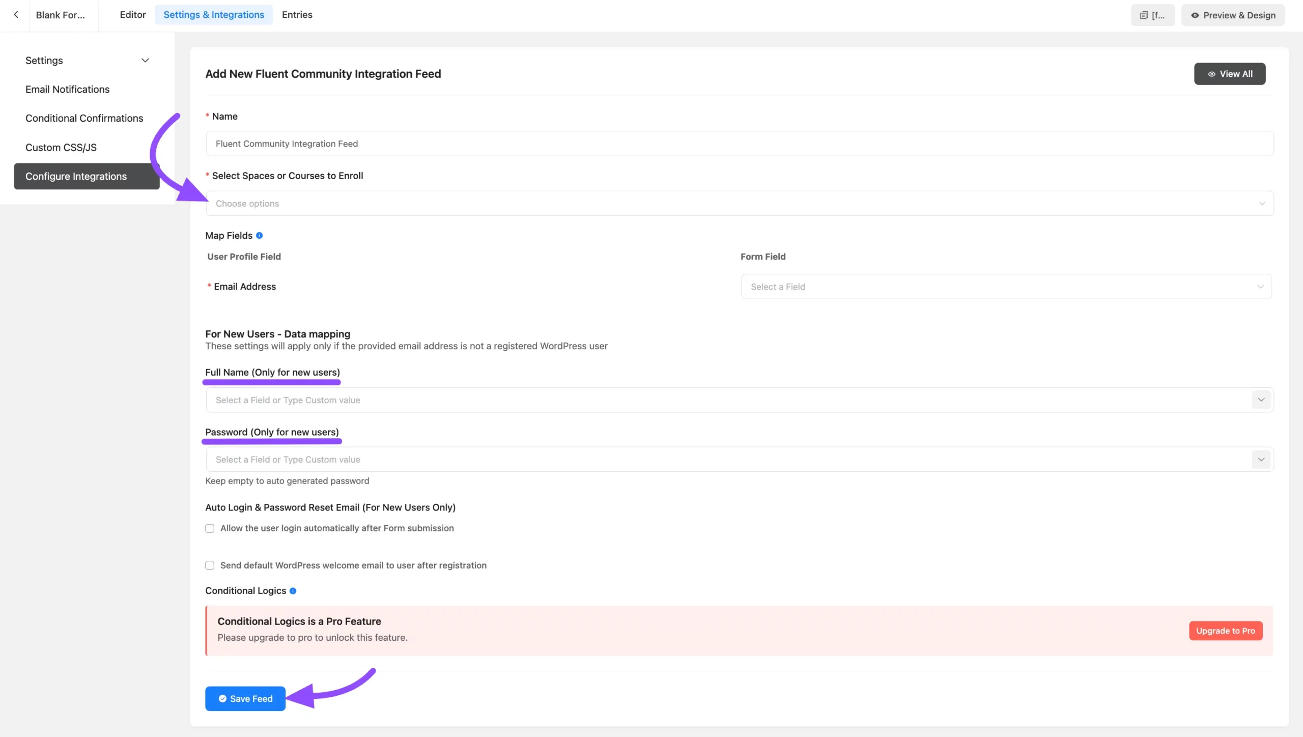Configuring the FluentCommunity Integration Feed