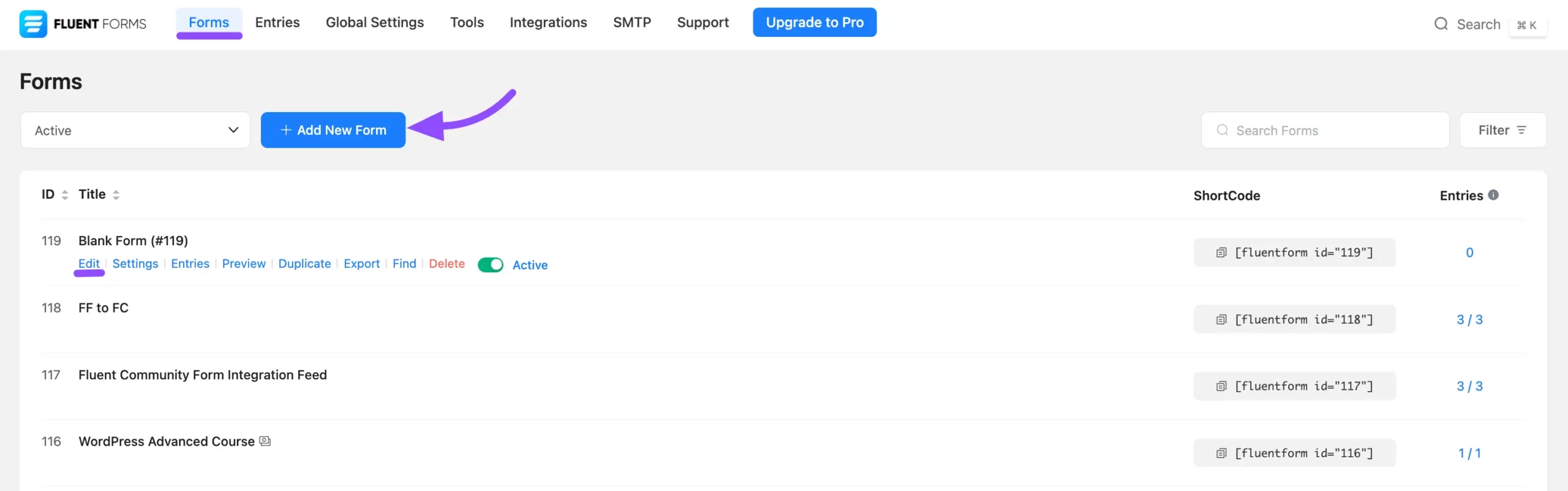 Adding a new form in Fluent Forms