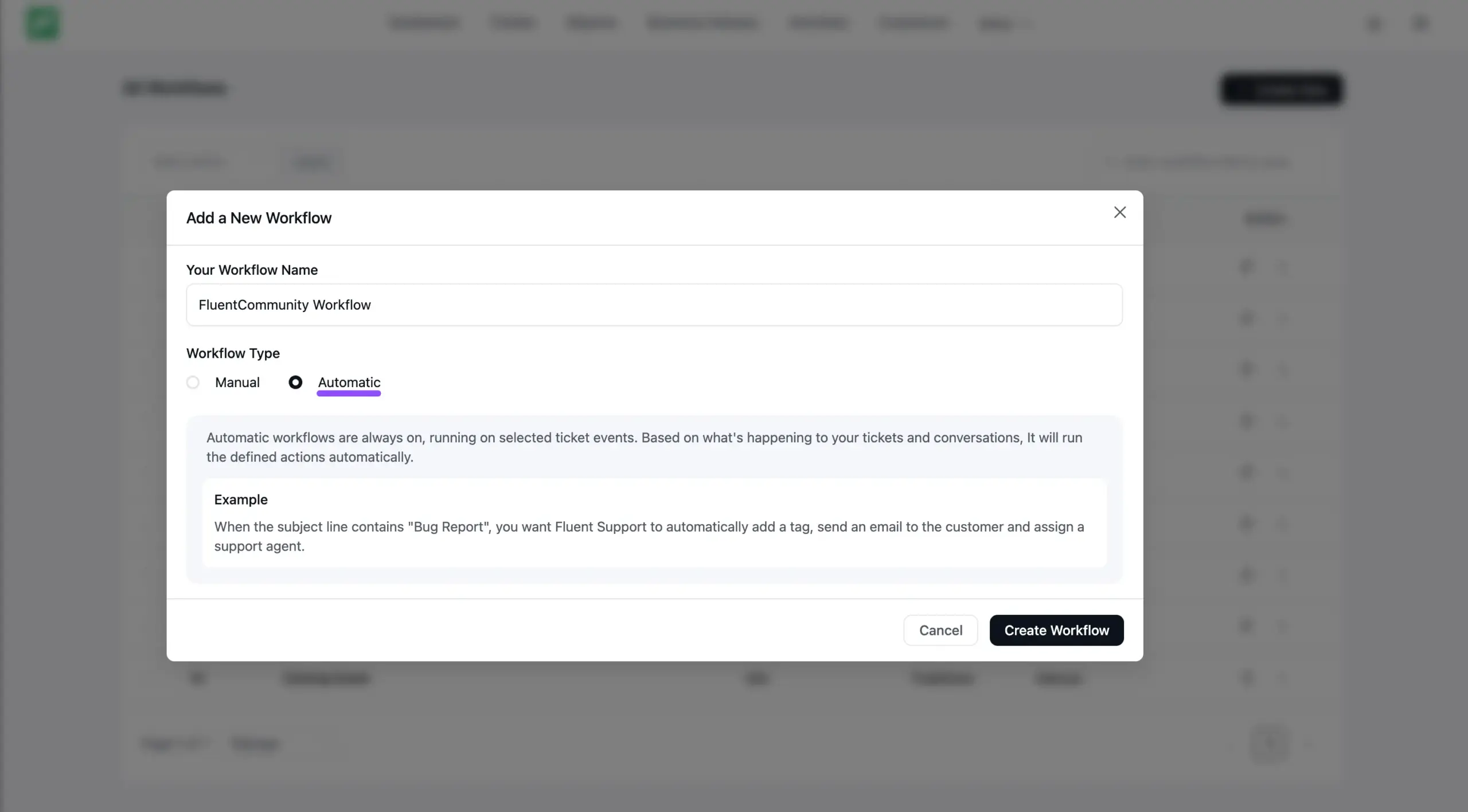Creating a new automatic workflow