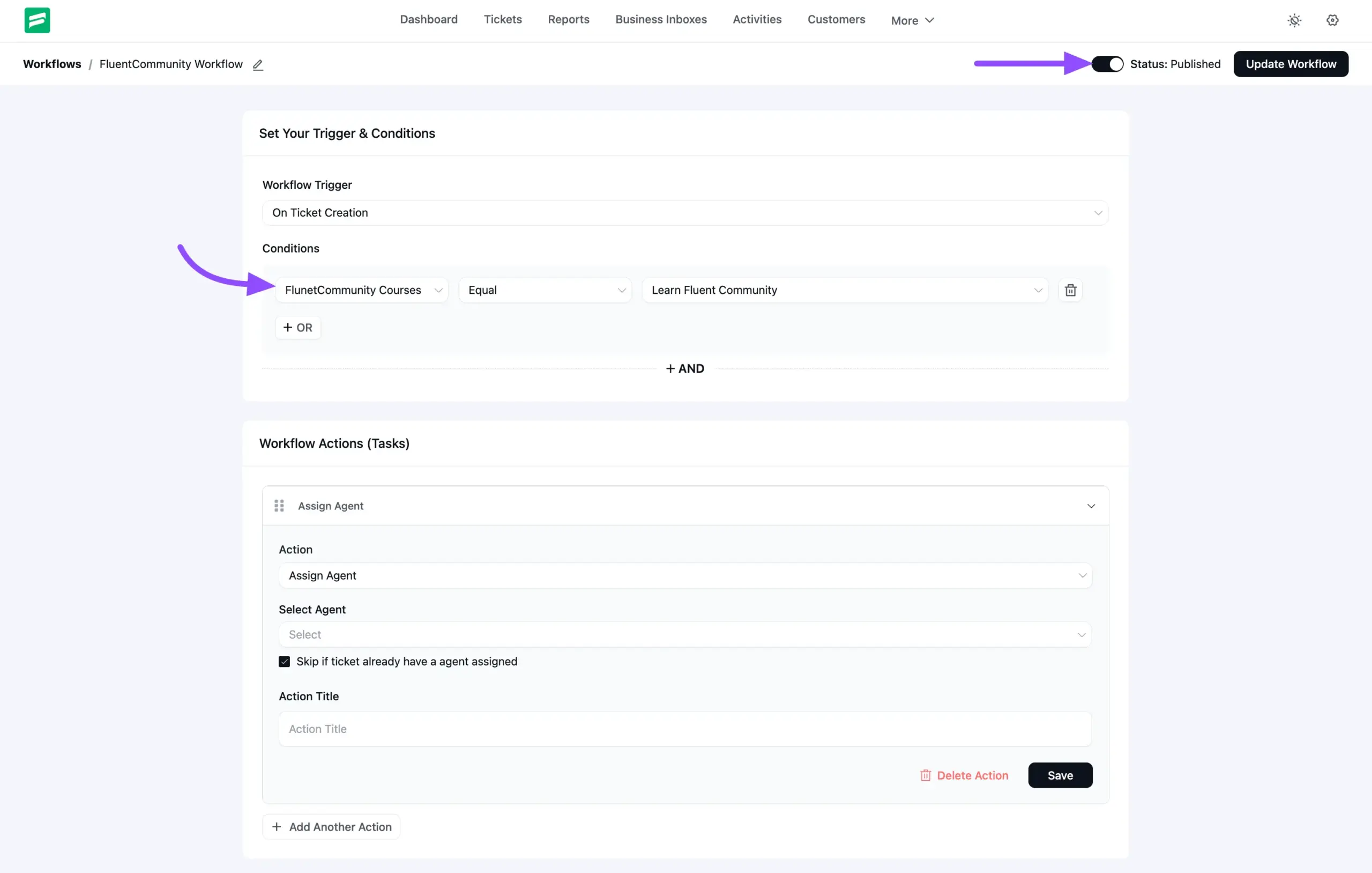 Configuring the workflow triggers, conditions, and actions