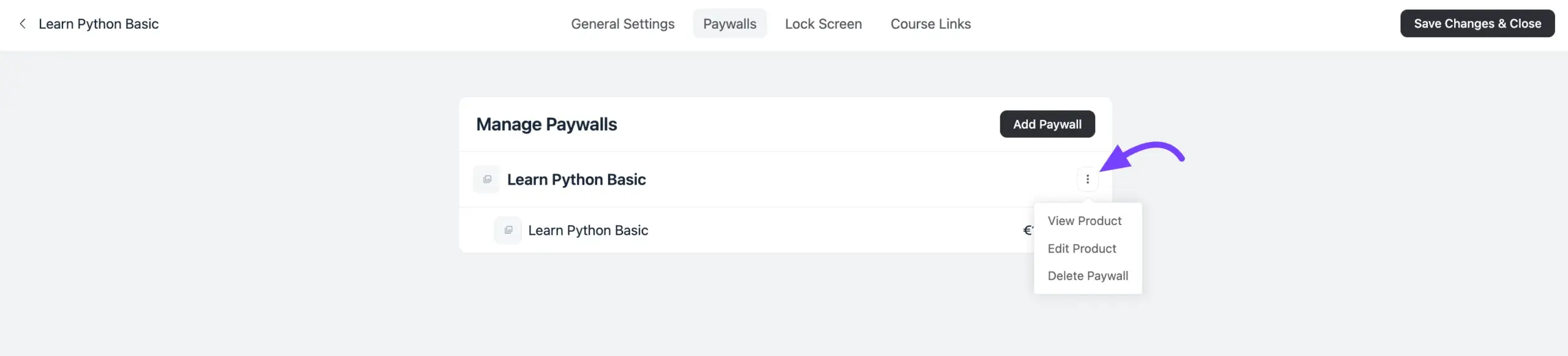 Opening Edit Product from the Paywalls tab