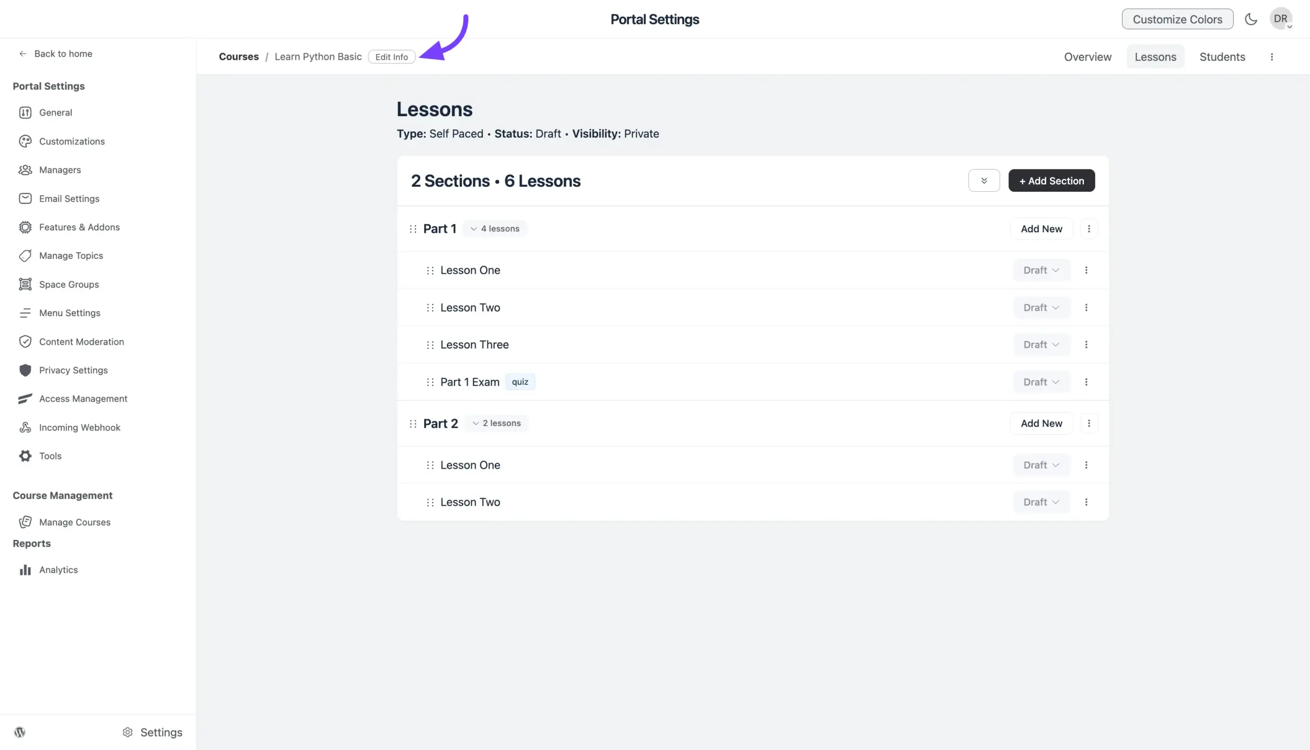 Setting the content privacy in Access Control