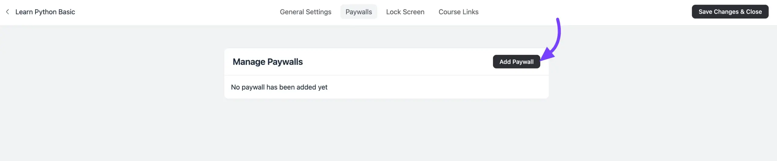 The empty Paywalls tab with the Add Paywall button