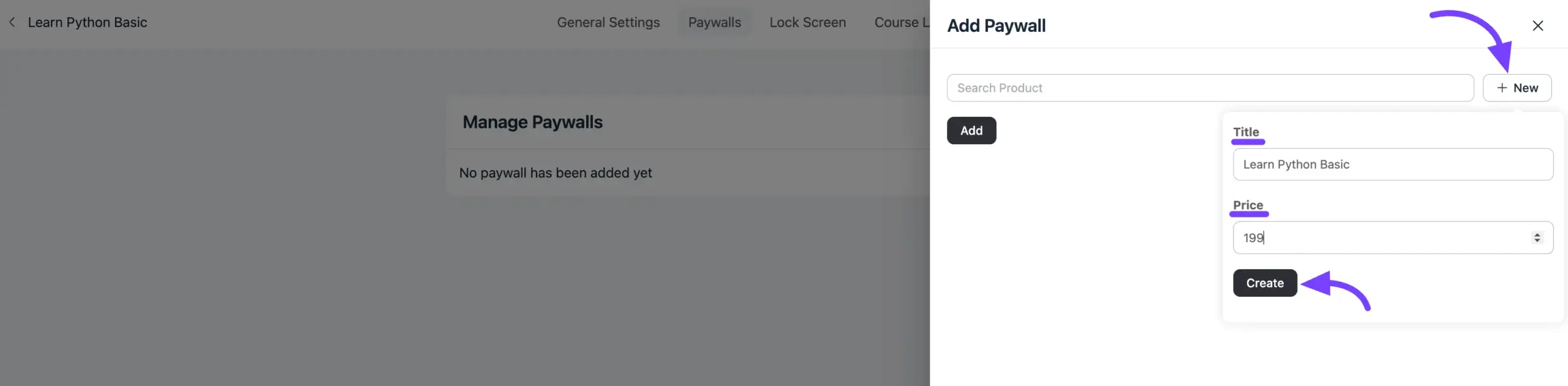 Creating a new FluentCart product from the paywall popup