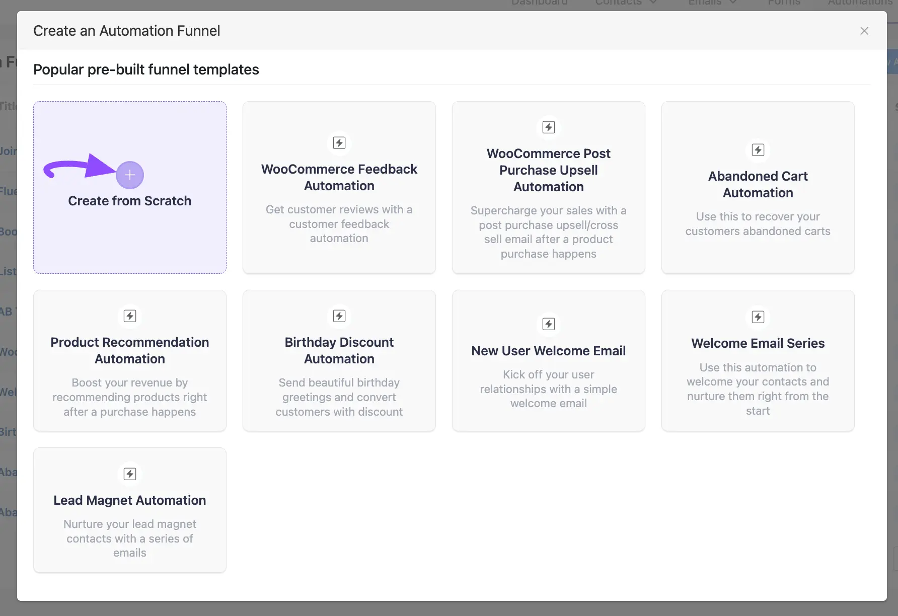 The Create from Scratch tab