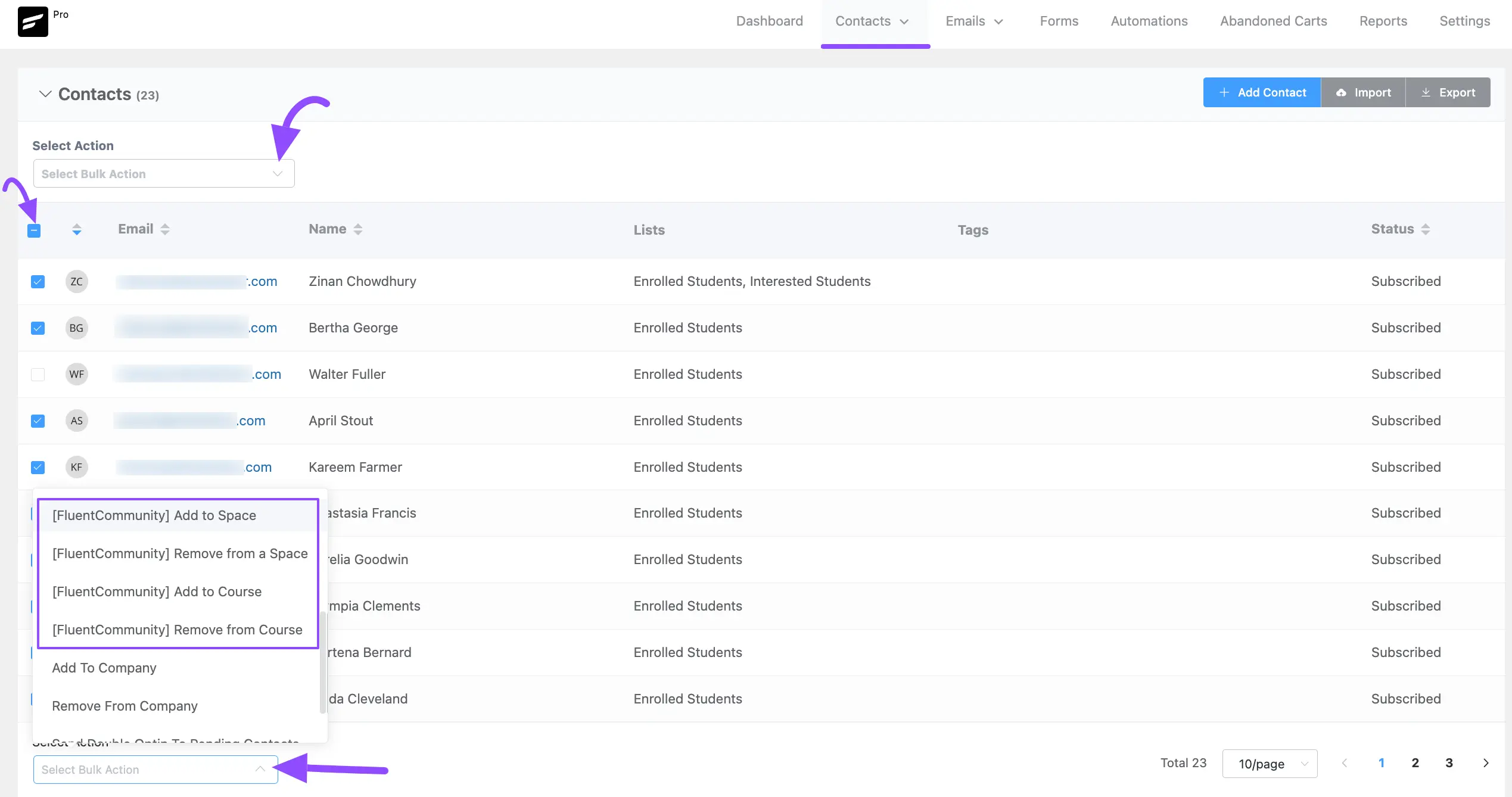 Bulk action on All Contacts