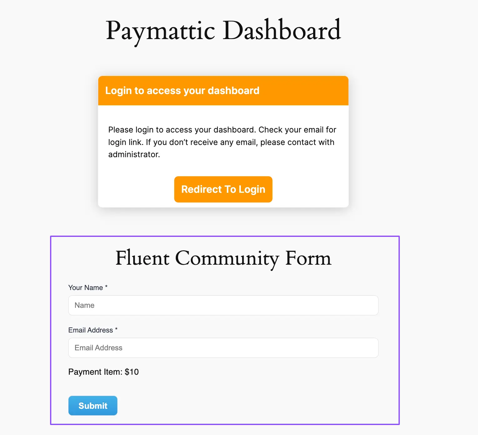 Preview of the FluentCommunity form on the front end