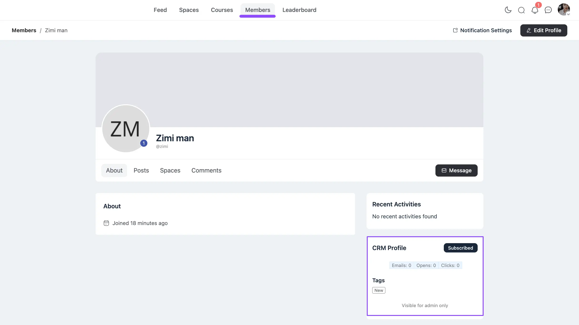 The global Members section in the top navbar