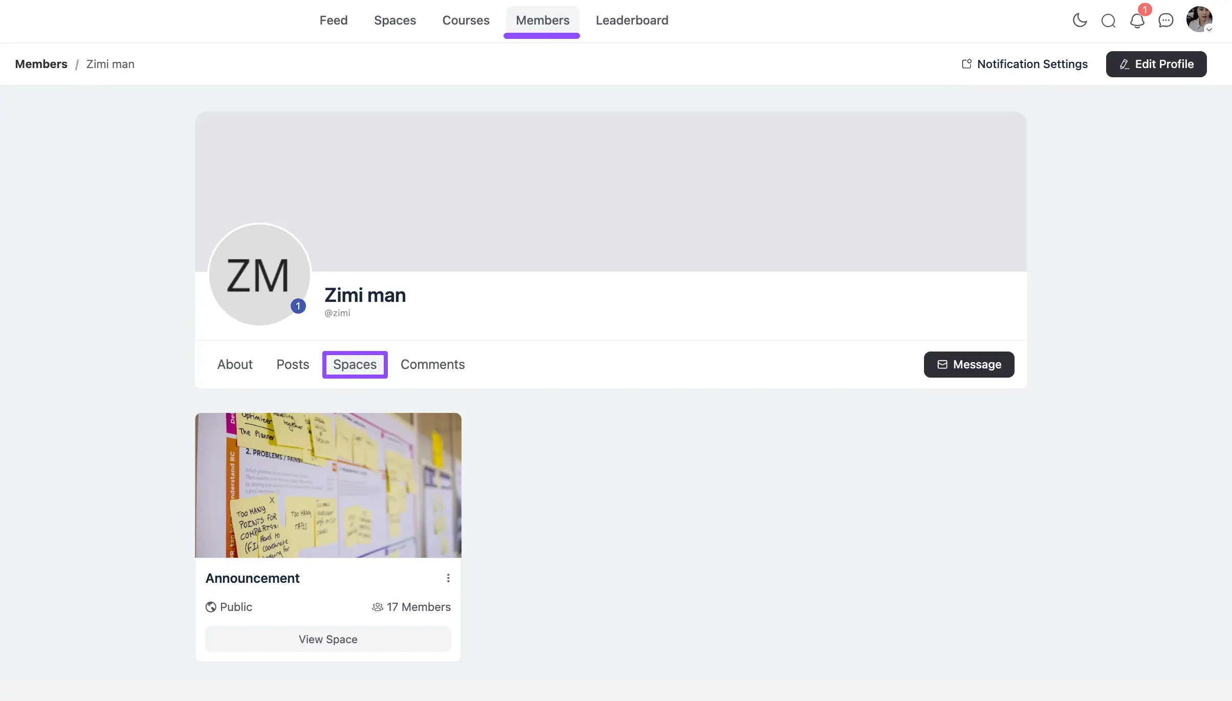 Spaces joined through FluentCRM tags on a user profile