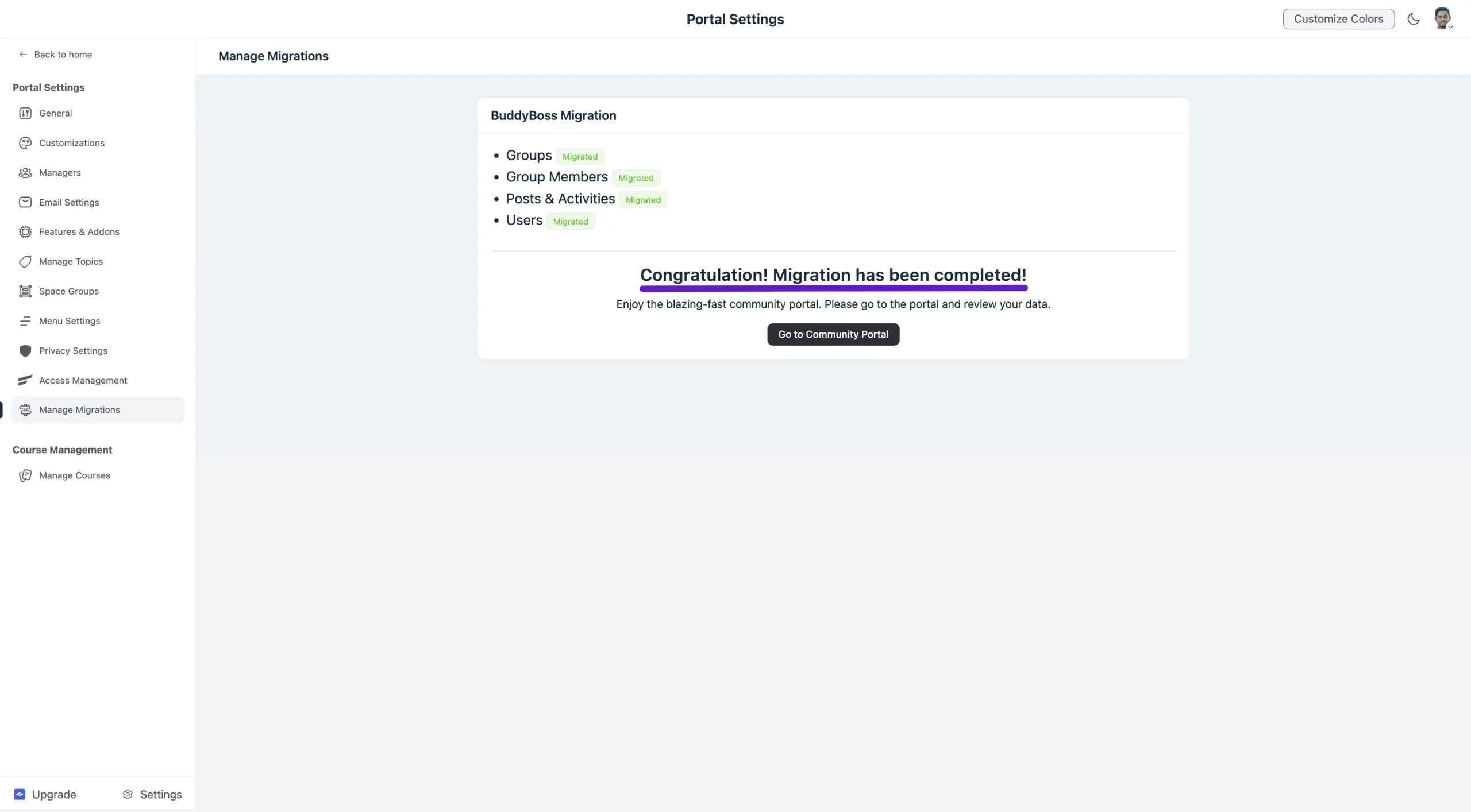 FluentCommunity BuddyBoss Migration - Completion notification