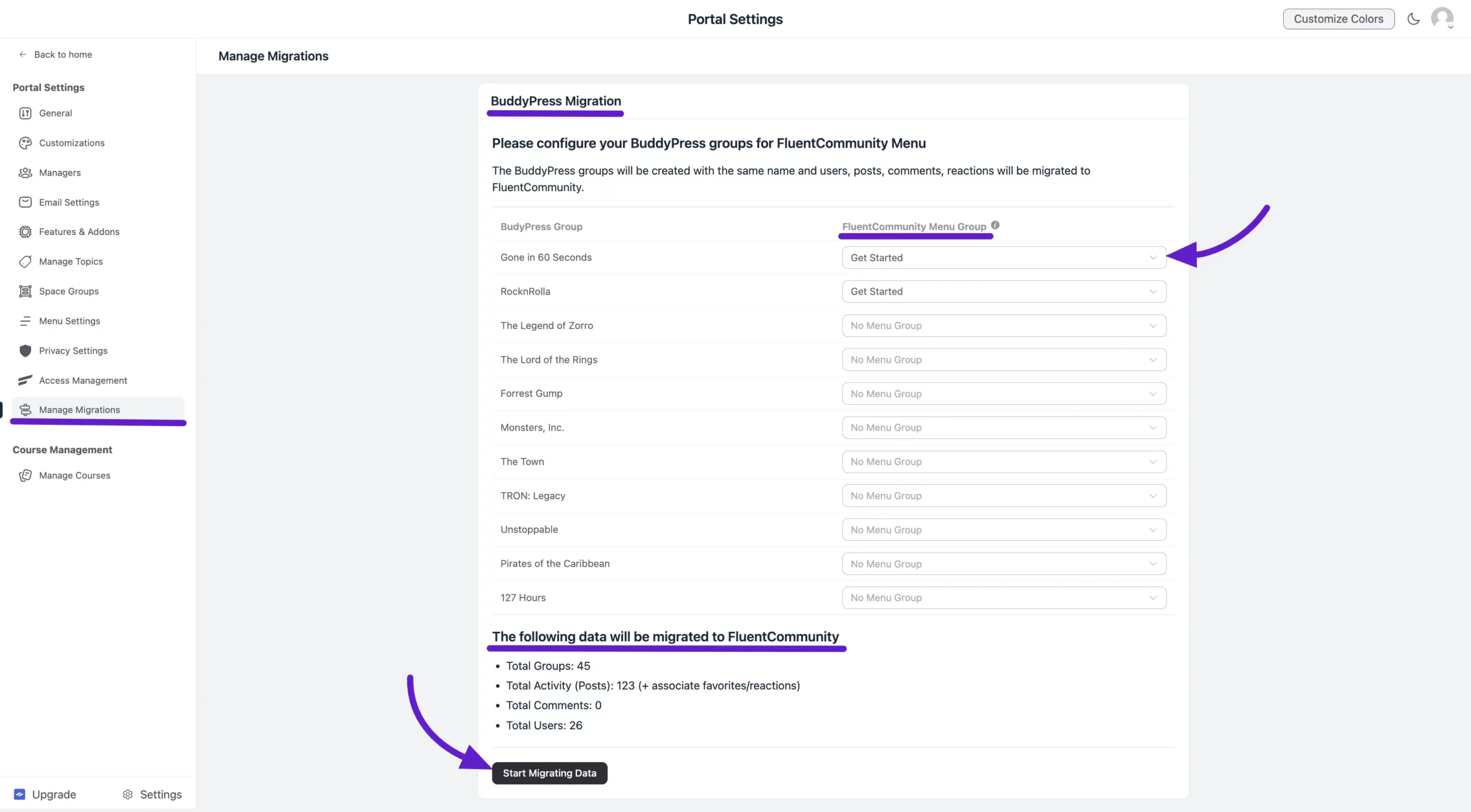 Map groups and start migrating data