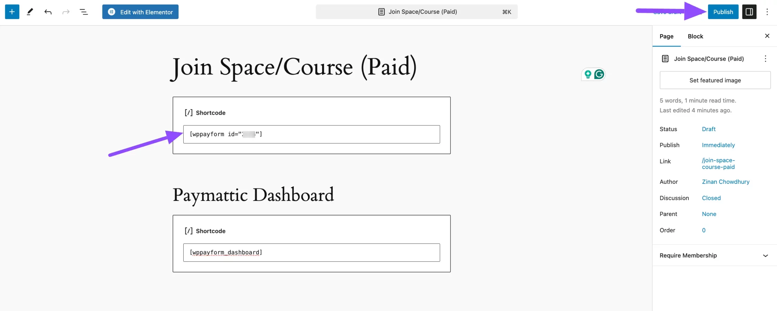 Publishing the page containing the Paymattic form