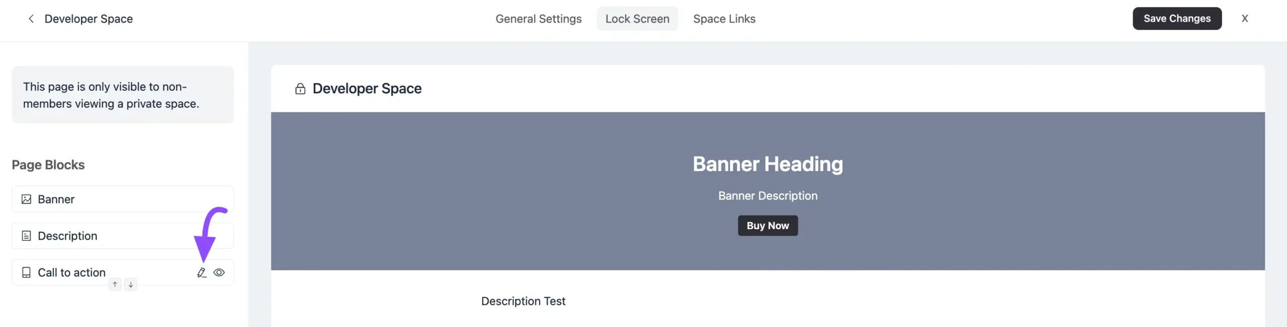 CTA editor for the Space Lock Screen