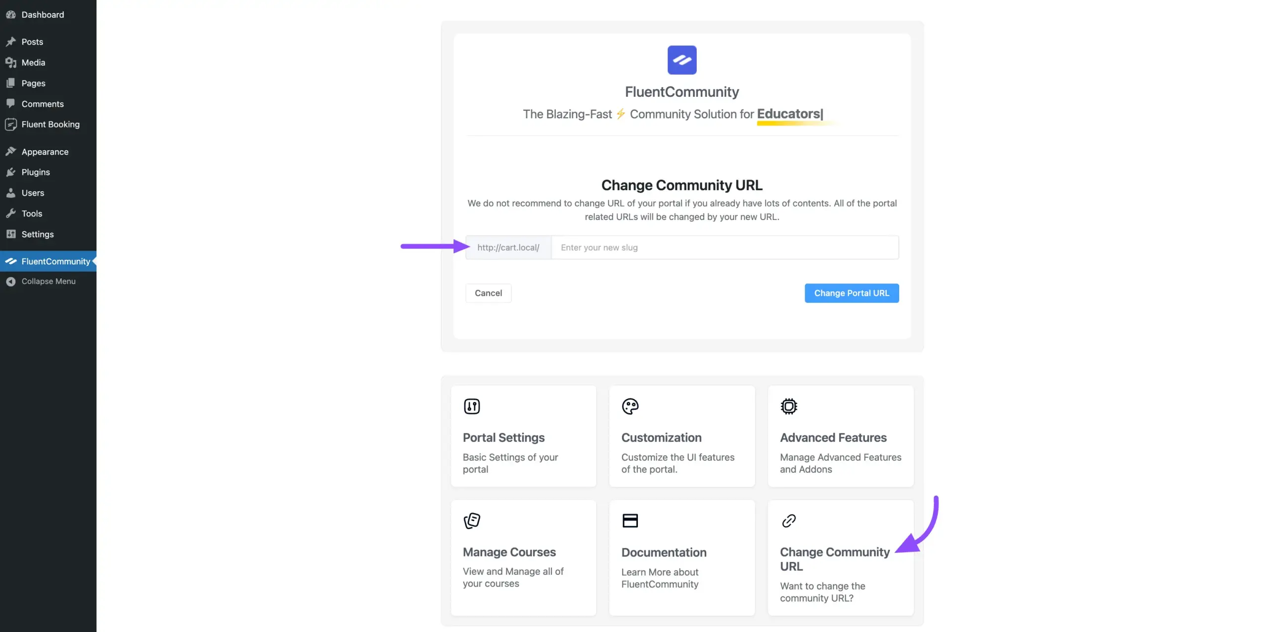 The Change Community URL setting