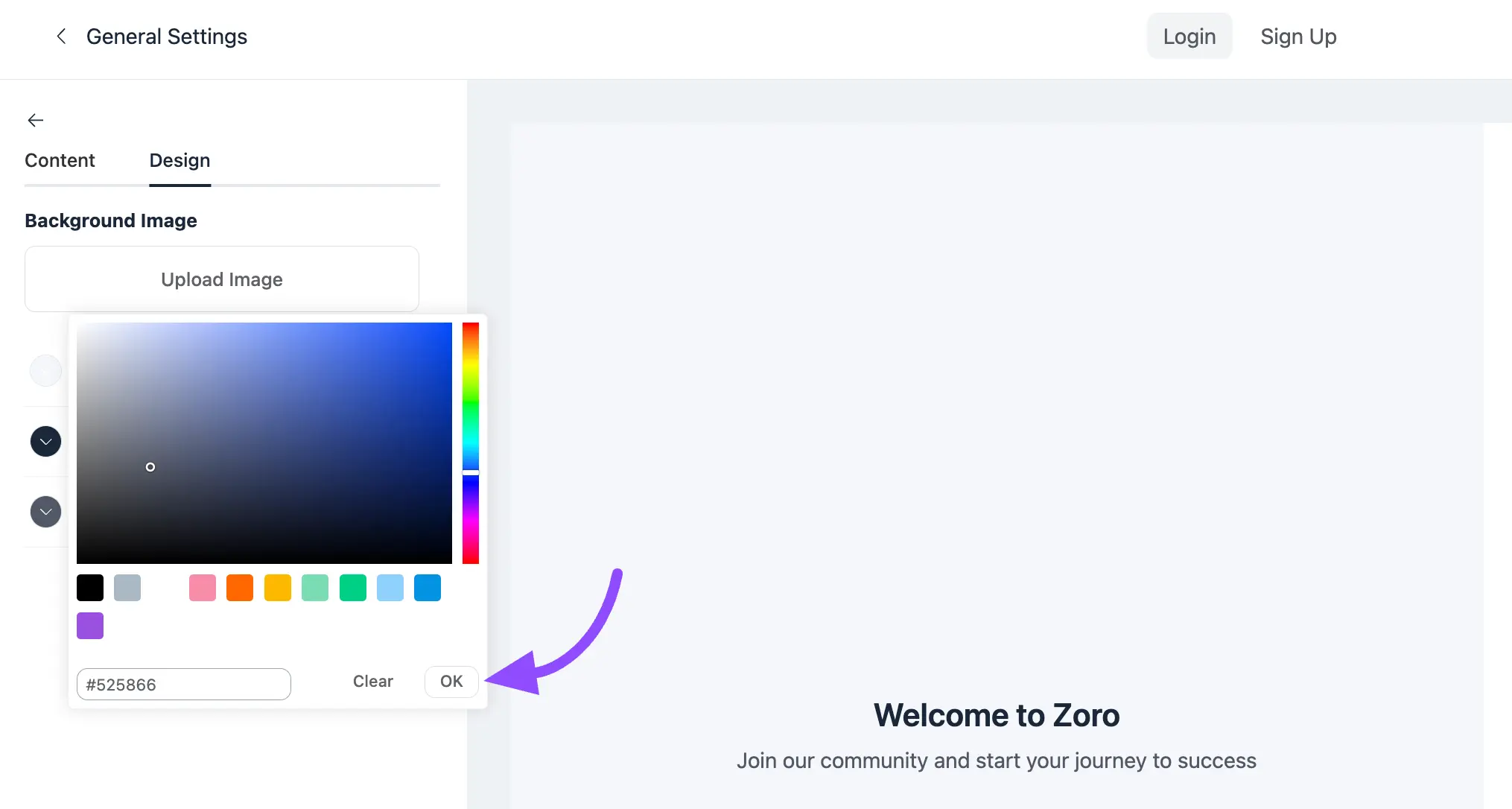 The color picker for banner elements