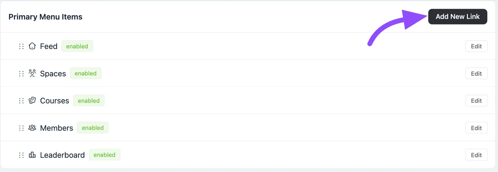The Primary Menu Items section with the Add Link button