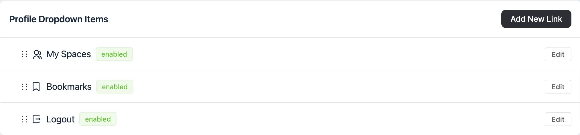 The Profile Drop-down Items section