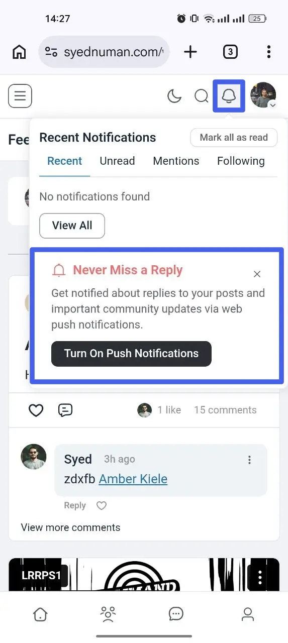The Never Miss a Reply prompt reappearing after resetting Chrome's notification permission