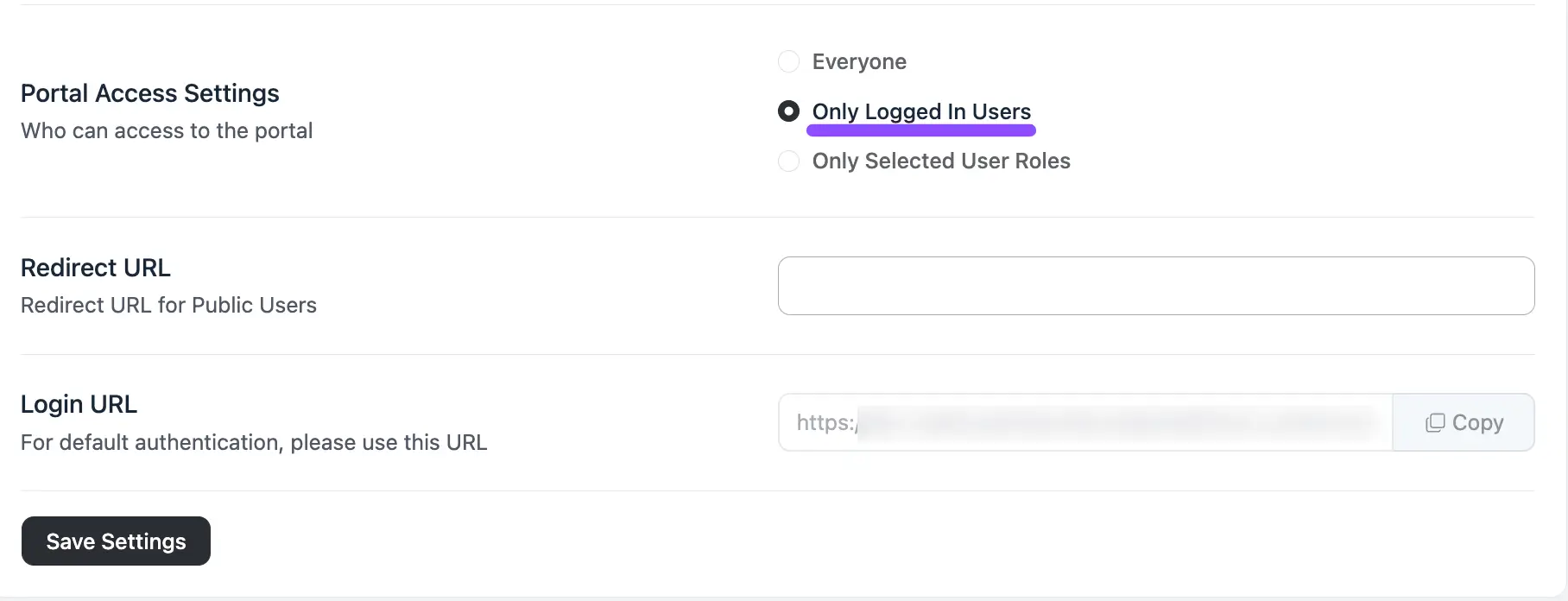 The Only Logged In Users access option