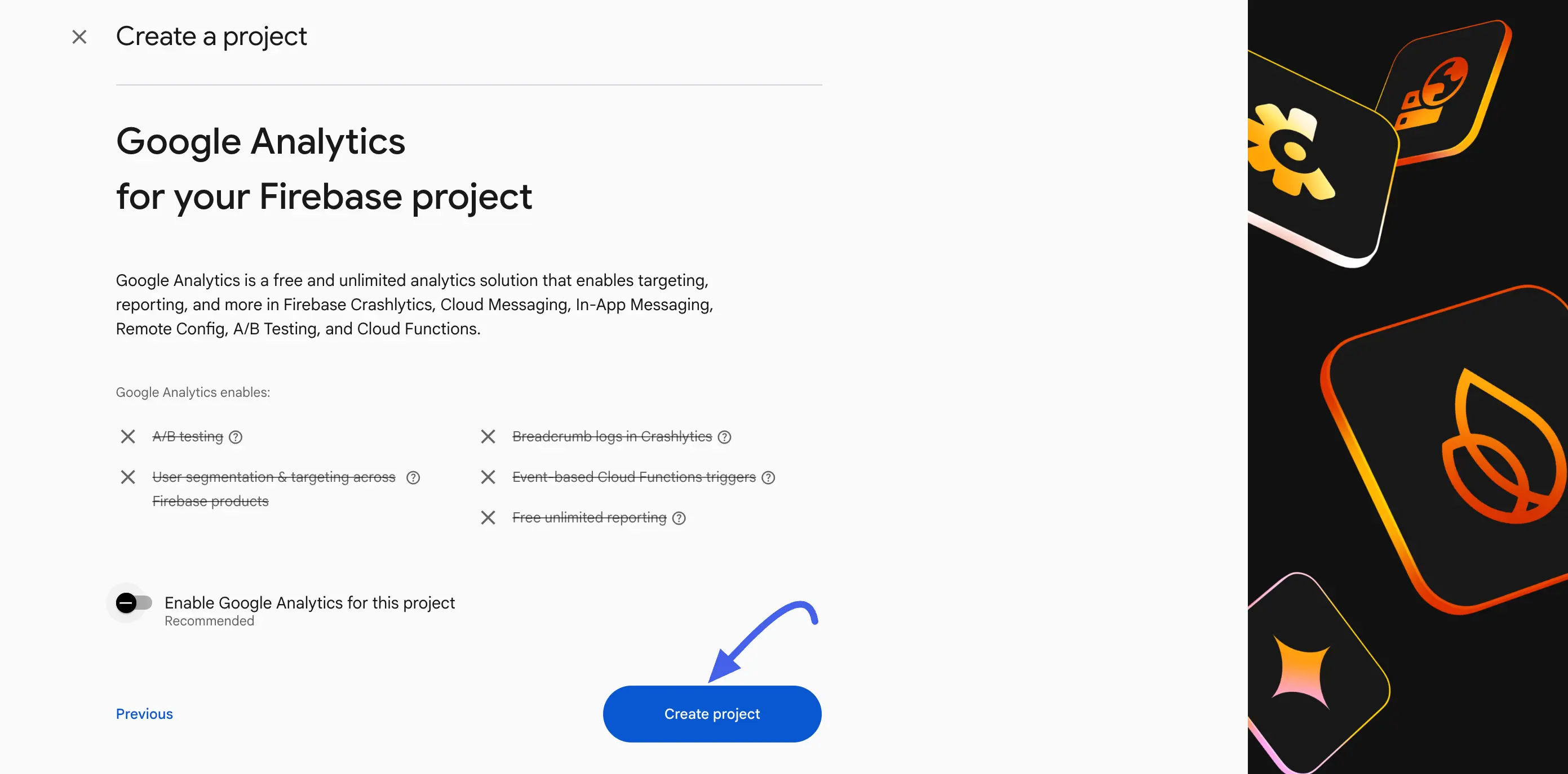 Create project button