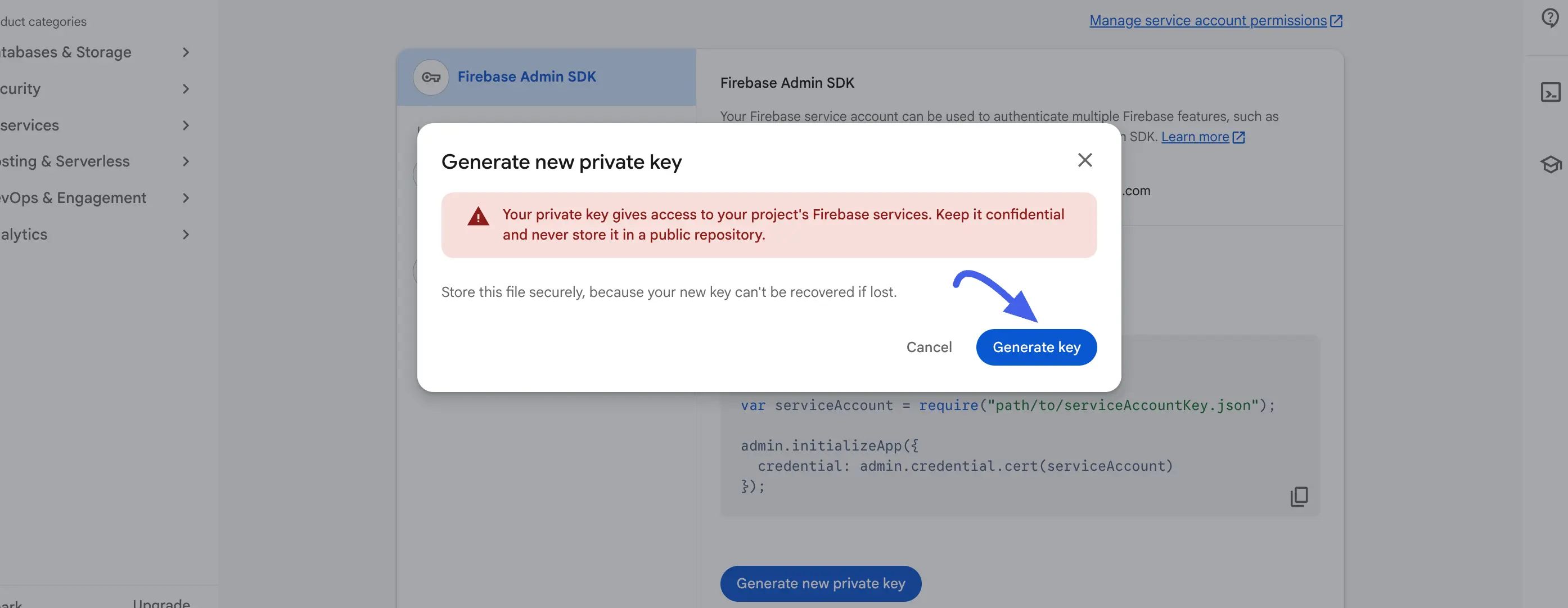 The Generate new private key 