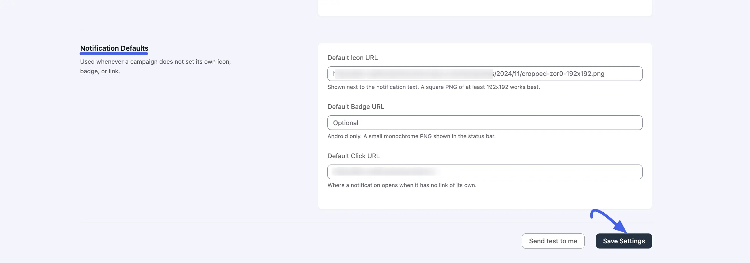 The Notification Defaults panel