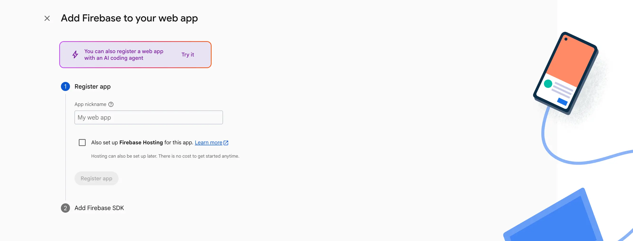 The Add Firebase SDK step 