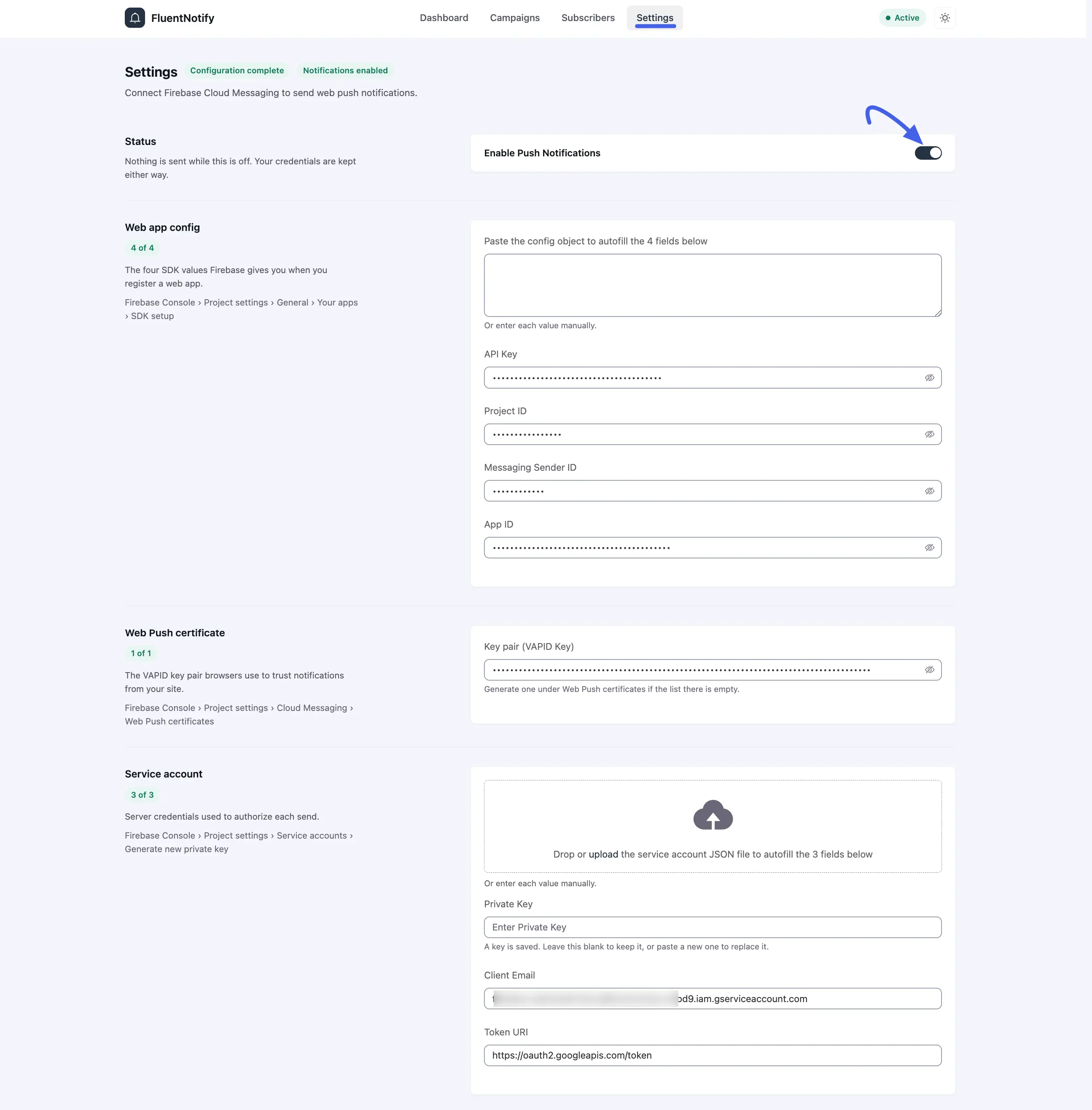 The FluentNotify Settings 
