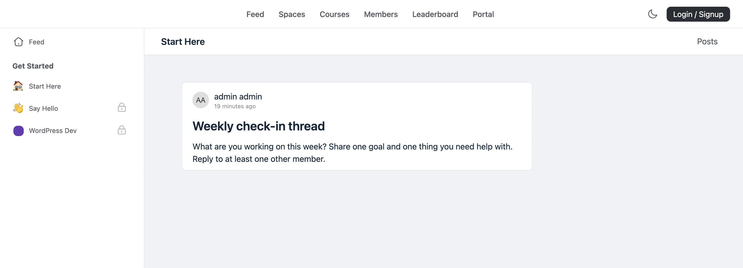 A public post page rendered without JavaScript, showing the Space header and the full post content