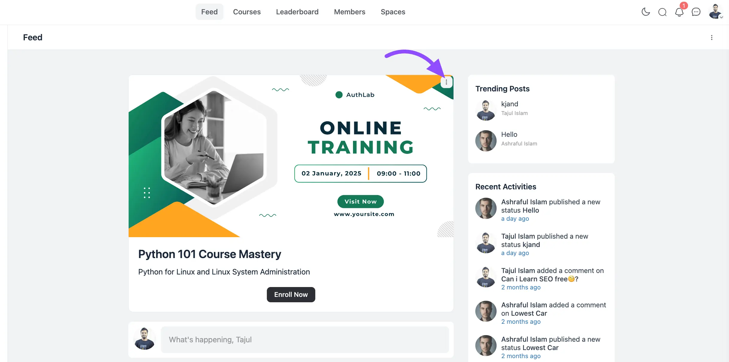 The Welcome Banner as it appears on the global feed
